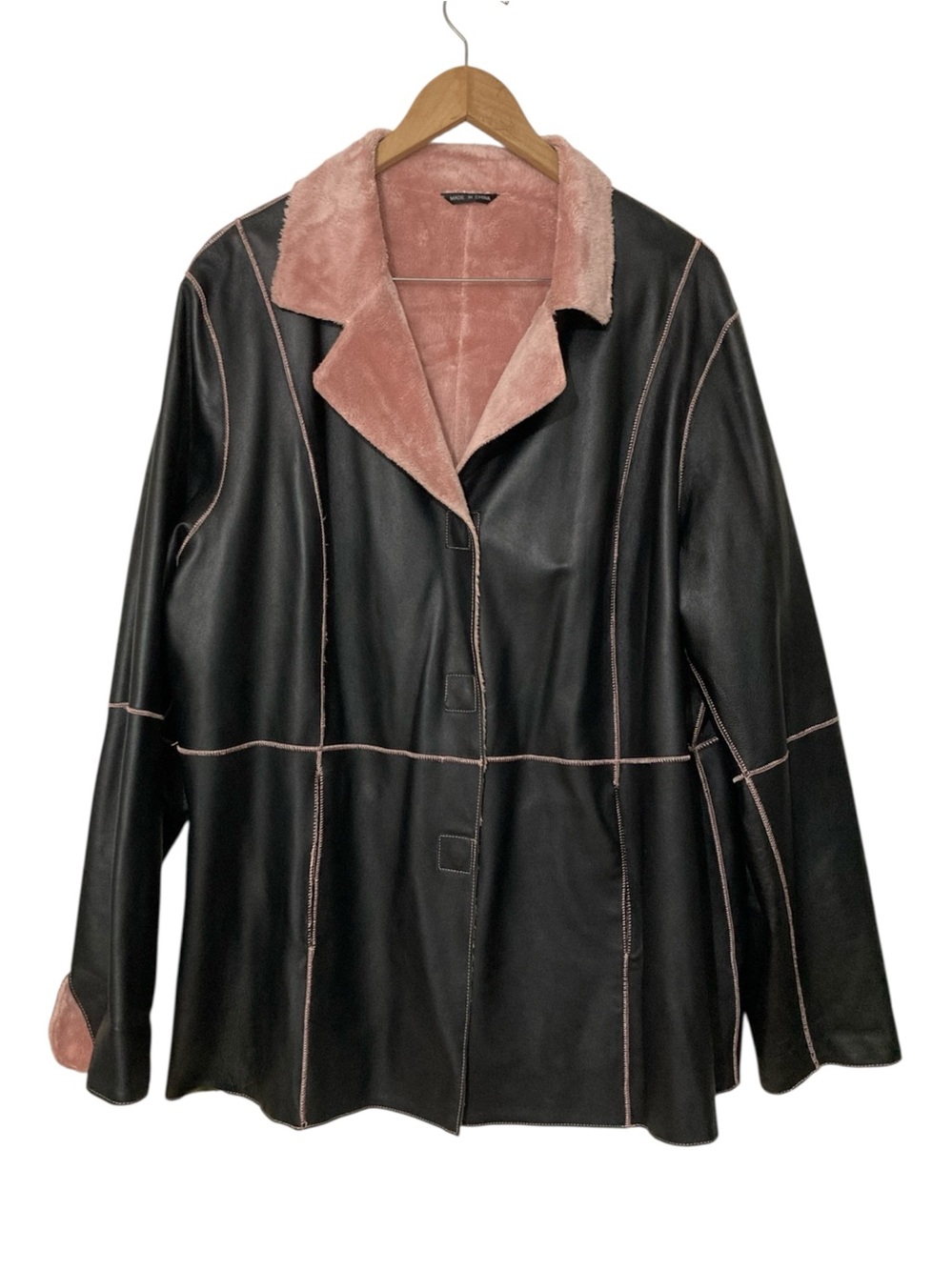Vintage Y2K Venezia Contrast Stitch Faux Fur Collar Leather Jacket